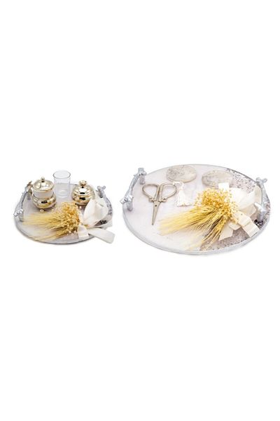Yavuz Süs Fancy Round Flat Cut Epoxy Tray Set Silver Color