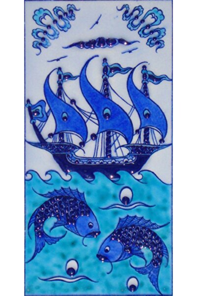 Genel Markalar 10x20 cm Ed 214 Mavi Iznik Kalyon El Dekoru Çini Karo