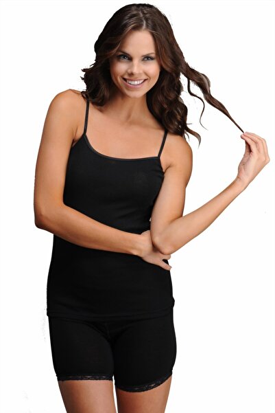 Hasyün Чорний топ без рукавів з окантовкою та бретельками-спагеті