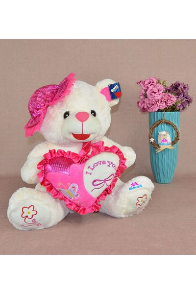 hediyecik 65 cm Pink Plush Bear - with Cute and Heart Padded Hat
