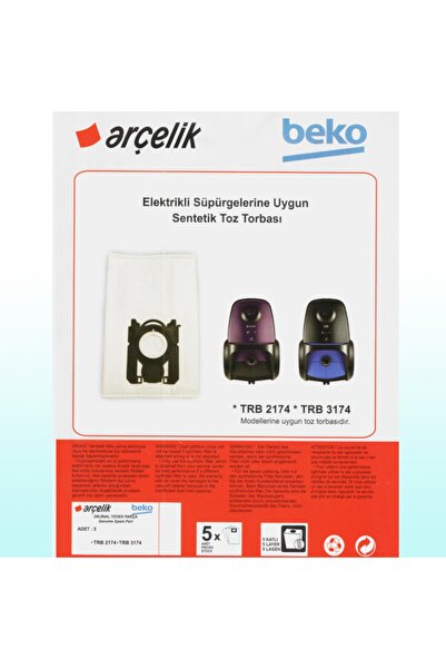 Beko Beyaz Trb 2174 Süpürge Modeli 5 Adet Toz Torbası Trb2174