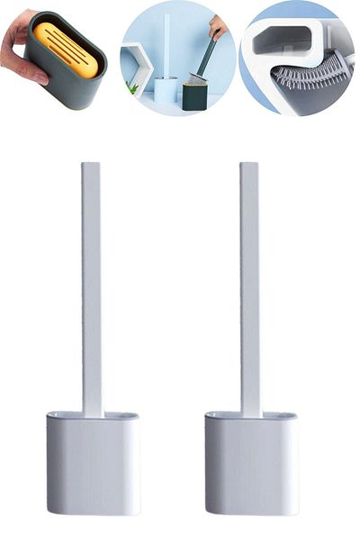 Buffer 2 Pieces Wall Mountable Hanging Toilet Bowl with Lid Soft Silicone Head Toilet Brush
