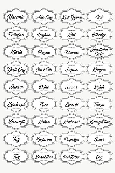 enozeli Mutfak Baharat, Bakliyat Sticker Seti - Beyaz