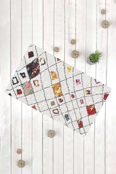 Evsebu Gray Striped Square Pattern Multi-Purpose Decorative Door Mat