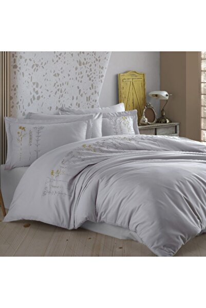 Hobby Premium Diva Gray - Poplin Double Embroidered Bedding Set