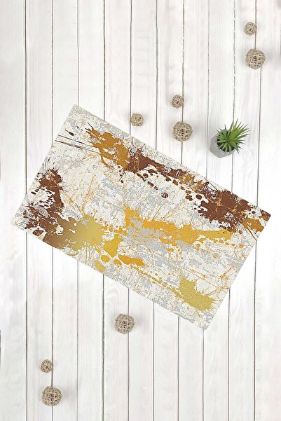 Evsebu Modern Motif Yellow Brown Multi-Purpose Decorative Door Mat