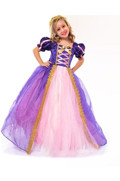 DİDAKİDS Rochie Rapunzel pentru fetiță - Costum Rapunzel cu pelerină încoronată și Tarlatan