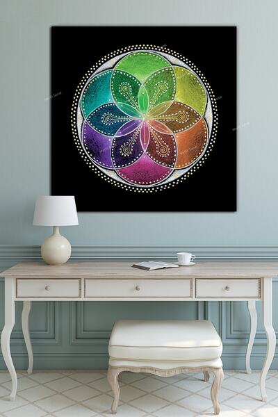 Morfil Sanat Atölyesi Cvet života, sveta geometrija, slika na platnu Šri Jantra