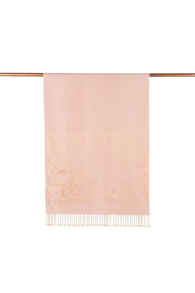 ipekevi Powder Semi Monogram Patterned Silk Shawl