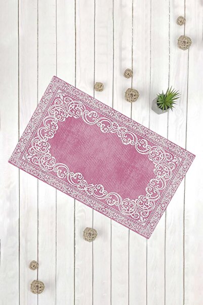 Evsebu Classic Motif Pink White Multi-Purpose Decorative Door Mat