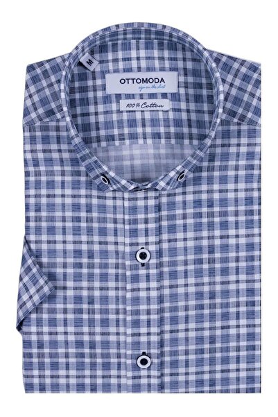 Ottomoda Ekose Kareli Kısa Kollu %100 Pamuklu Regular Gömlek,ot-c-20185