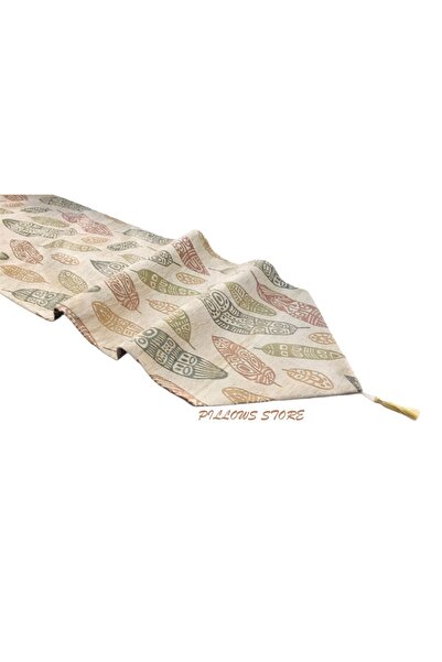 PİLLOWS STORE Yaprak Desenli Krem Rengi Runner 140cm*40cm