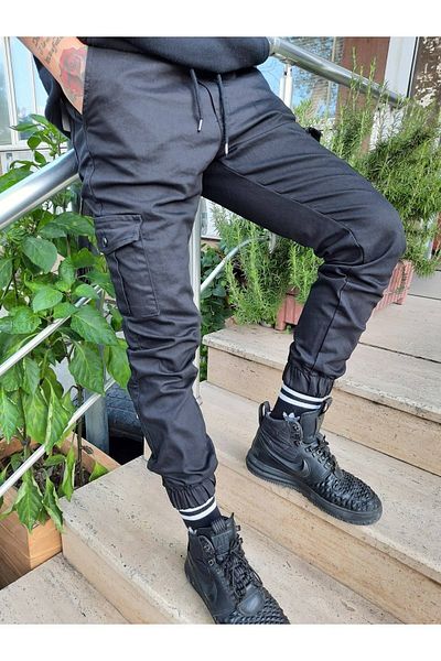 Tarz Cool Ανδρικό παντελόνι Jogger με μαύρη πλαϊνή τσέπη με ελαστικό πόδι Lycra