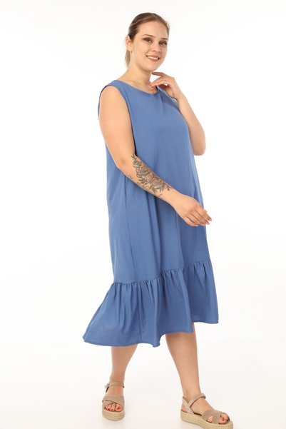 Piano Luce Vip Schık Women Plus Size Sleeveless Dress Indigo Sckwm21El01