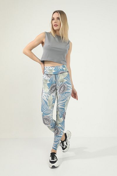 Grenj Fashion Colanți cu talie înaltă imprimați digital cu model cacao albastru