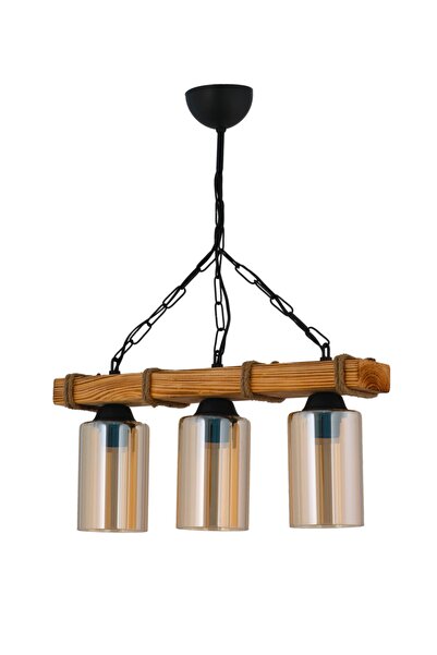 ŞL Şef Light Otantik Ahşap Üçlü Boru Cam Avize