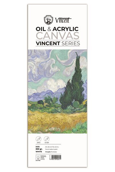 Vincent Vıncent Oil Acrylic Canvas White 300gr 20cmx56cm 10 Sheets Oil And Acrylic Paint Notebook