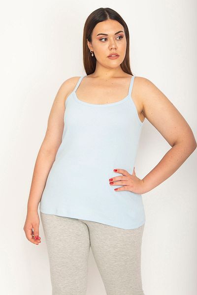 Şans Women's Large Size Blue Cotton Fabric Strap Length Adjustable Blouse 65n26629