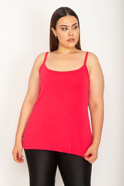 Şans Women's Large Size Fuchsia Cotton Fabric Blouse with Adjustable Strap Length 65n26629