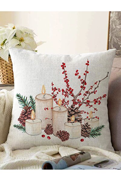 Realhomes غطاء وسادة محبوك بتصميم شمعة ومخروط عيد الميلاد مطبوع رقميًا من راشيل