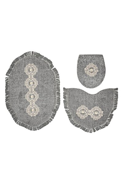 Alanur Home Queen Şekilli Nakışlı 3 Lü Antrasit