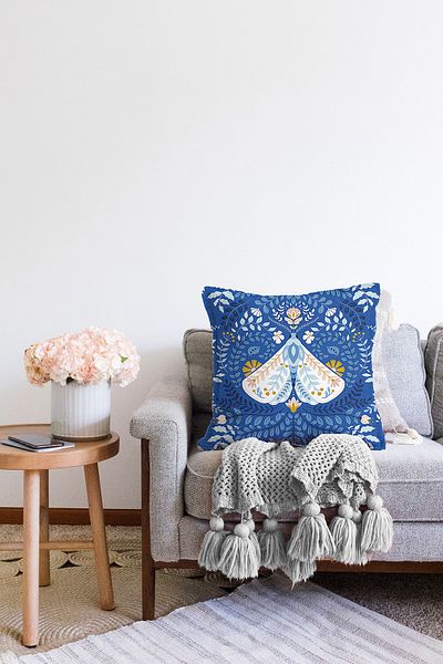 Realhomes Blue Floor Butterfly & Floral Design special Imprimat digital Modern Raschel tricotat Husă de pernă pentru pernă