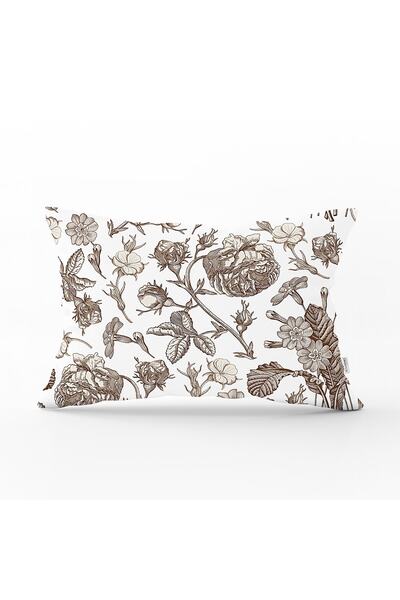 Realhomes Karakalem Çiçek Desenli Dijital Baskılı Modern Dikdörtgen Kırlent K...