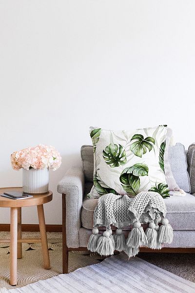 Realhomes Πράσινα Τροπικά Φύλλα Σχέδιο Ψηφιακής Εκτύπωσης Μοντέρνα Raschel Πλεκτή Μαξιλαροθήκη Ριχτάρι
