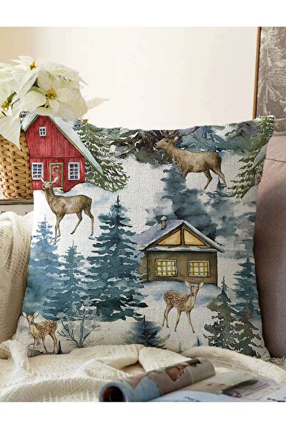 Realhomes غطاء وسادة محبوك بتصميم شتوي مطبوع رقميًا بتصميم باغ هاوس