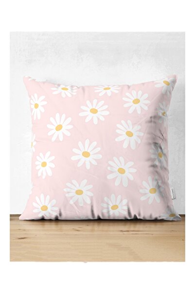 Realhomes Pembe Zemin Papatya Tasarımlı Dijital Baskılı Dekoratif Yastık Kırl...
