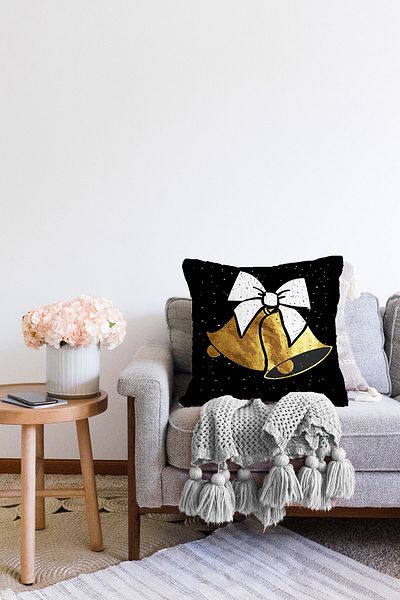 Realhomes Fundal negru cu model clopoțel galben imprimat digital modern Raschel tricotat husă de pernă