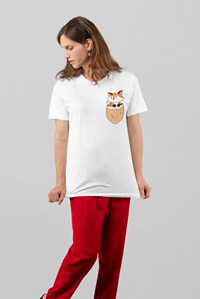 ErTaPassage White Fox cu imprimeu Femei tricou - Detaliu de buzunar T4222428