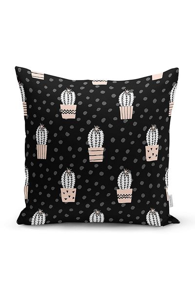 Realhomes Fundal cu buline negre Motiv cactus cu imprimare digitală Husă de pernă decorativă