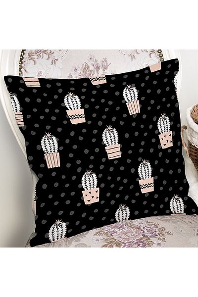 Realhomes Fundal cu buline negre Motiv cactus cu imprimare digitală Husă de pernă decorativă