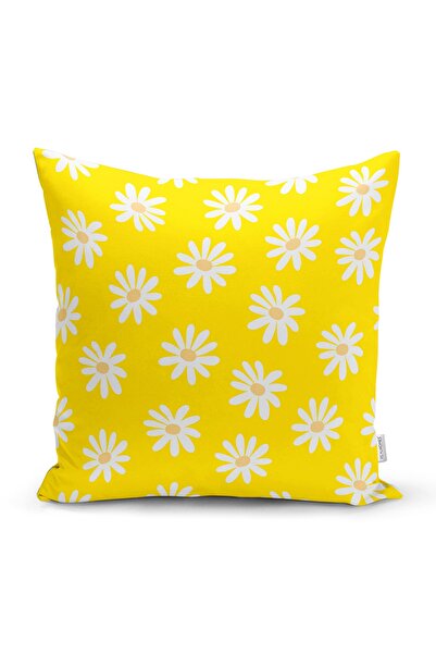 Realhomes غطاء وسادة مزخرف مطبوع رقميًا بنمط ديزي خلفية صفراء