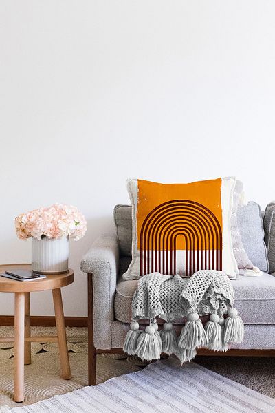 Realhomes Boho Drawing Raschel Knitted Pillow - Digital Printed Throw Μαξιλαροθήκη