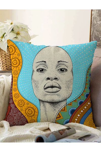 Realhomes Fată de pernă tricotată decorativă Raschel, cu motive etnice africane, cu imprimare digitală