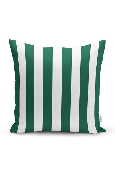 Realhomes Yeşil Beyaz Düz Çizgi Tasarımlı Dijital Baskılı Modern Yastık Kırle...