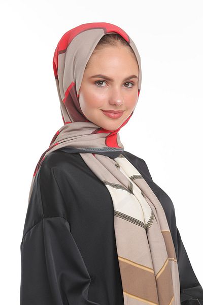 19V69 ITALIA Brown Red Cream Modal Series Shawl with Scarf Hanger and Gift Set 75x200 Cm