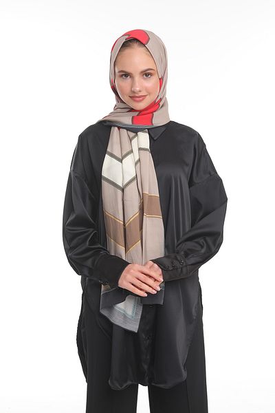 19V69 ITALIA Brown Red Cream Modal Series Shawl with Scarf Hanger and Gift Set 75x200 Cm