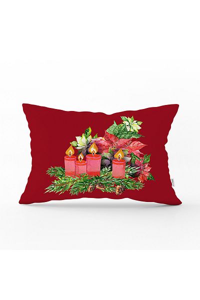 Realhomes Burgundy Floor Pine Leaf Candle Designed Digital Printed Decorative Rectangular Throw Pillow Case
