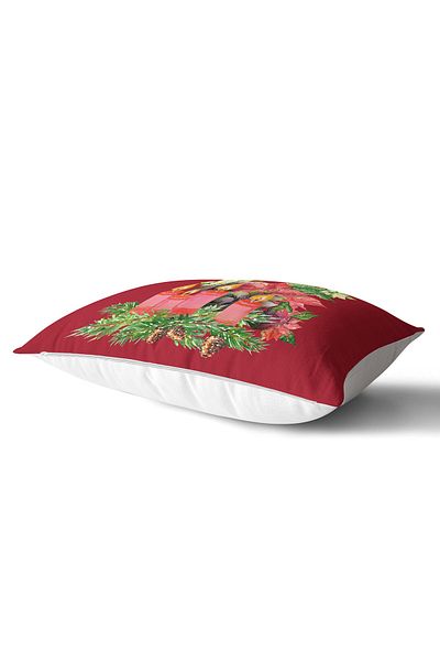 Realhomes Burgundy Floor Pine Leaf Candle Designed Digital Printed Decorative Rectangular Throw Pillow Case