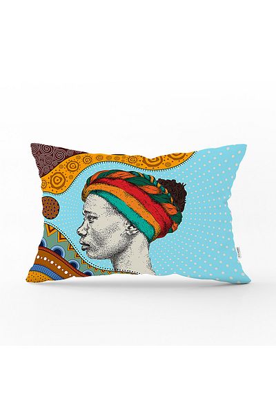 Realhomes Husă de pernă dreptunghiulară cu turban etnic imprimat digital pentru femei africane