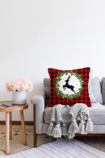 Realhomes Plaid podea încununată căprior Motiv imprimat digital decorativ Raschel tricotat pernă Husă de pernă
