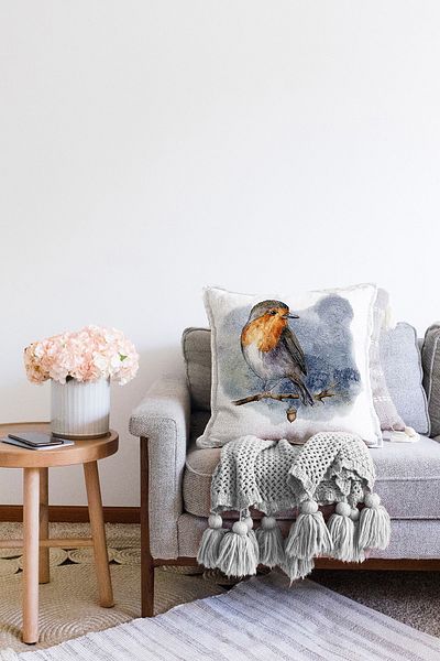 Realhomes Acuarelă Desen Păsări Design Imprimat digital Decorativ Raschel Tricotat Pernă Husă de pernă