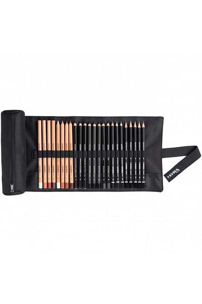 LYRA Sketching Roll Charcoal Sketch Drawing Set 24 Pieces Roller Pen Holder