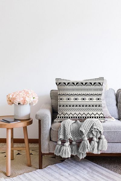 Realhomes Husă de pernă cu model scandinav, cu design etnic, imprimată digitală, modernă, tricotată Raschel