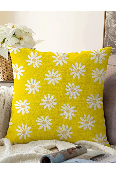 Realhomes Sarı Zemin Papatya Desenli Dijital Baskılı Dekoratif Raşel Örme Yas...