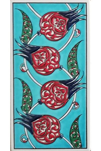 Genel Markalar 10x20 Cm Ed 208 Yeşil Nar Çiçekli El Dekoru Çini Karo