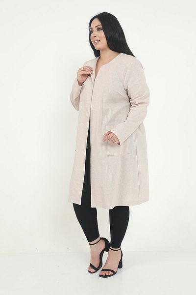 DISENTIS MODEST Beige Round Collar Pocket Jacket